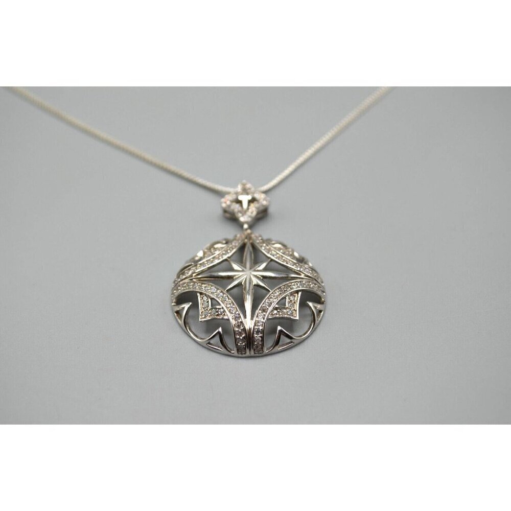 Sterling Silver Star Circle Pendant Clear Stones MJI 925 Italy Curb Chain 18"